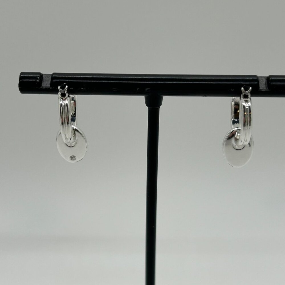 Chaps Silver-Tone Double Hoop Earrings With Dangling Oval Accents For Women - Picture 8 of 14